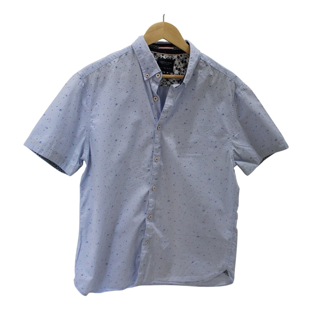 Cactus Man Button Down Shirt‎ Mens Large Light Blue Excellent Splatter Slim Fit